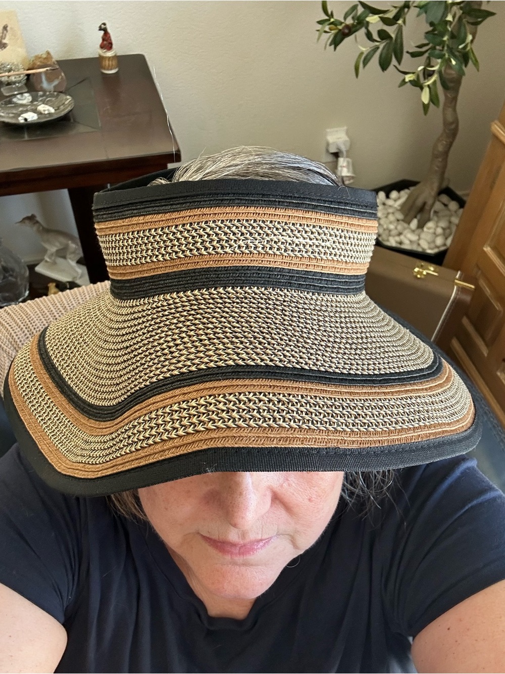 San Diego Hat Company Black and Tan Straw Visor/roll up packable